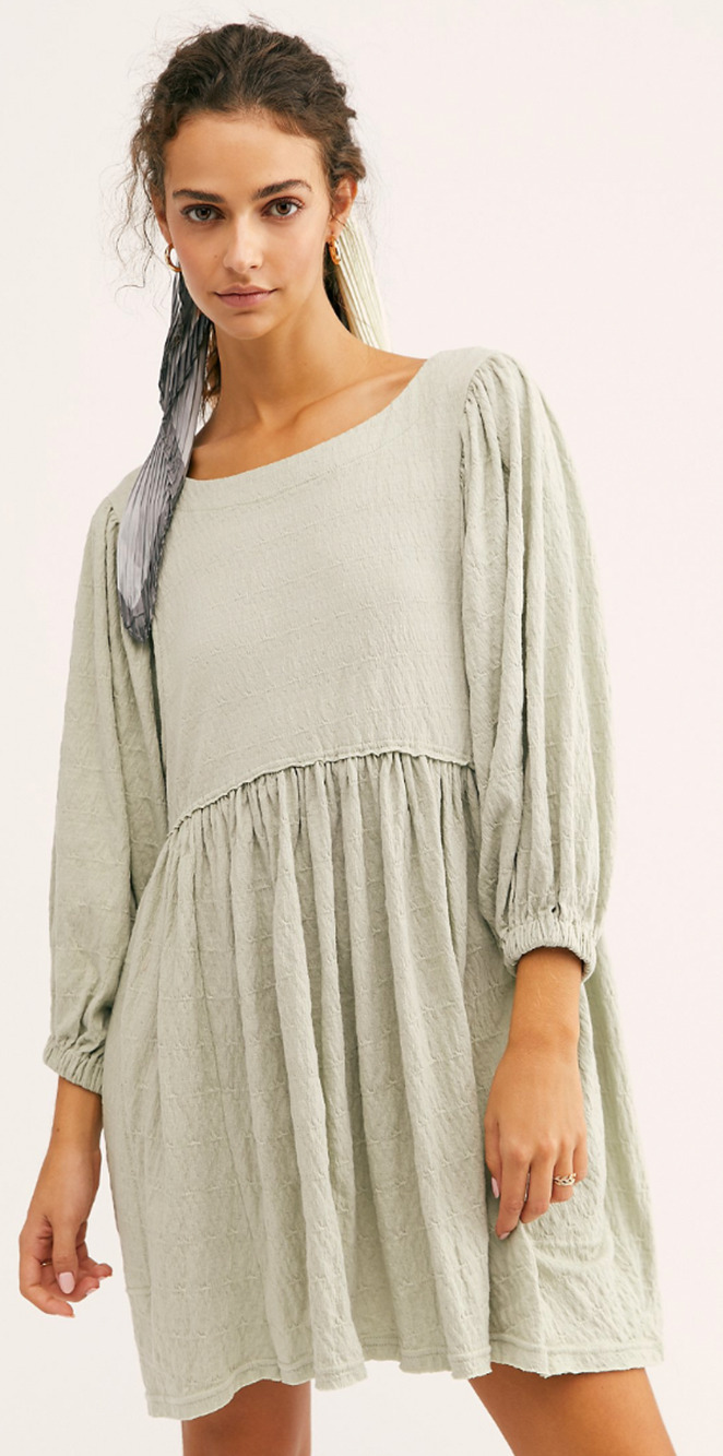 Free People sage green balloon sleeve mini dress